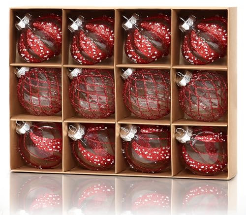 DEMIUKO 12 Pezzi Palline di Natala Rosso Palline per l'Albero 8CM Grande Bagattelle per Alberi Antisfondamento Decorazioni Albero di Natale per Feste di Matrimoni Addobbi di Natale