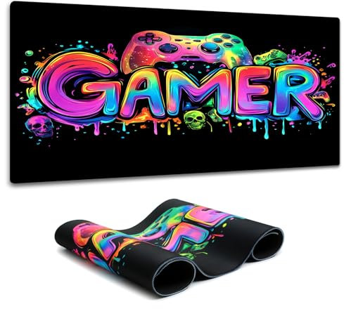 Simpkeely Alfombrilla Gamer, Cráneo Gaming Colorido Blacklight, Tapete Impermeable XL con Base de Goma Antideslizante de 3mm para Oficina y Hogar – 80 x 30 cm