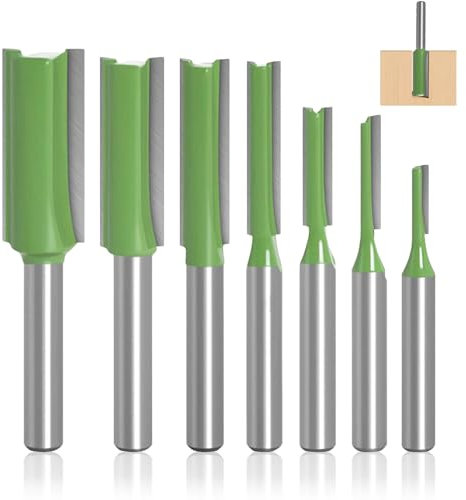 Fraises pour Défonceuse, 7 Fraises à Rainurer en Alliage à Queue de 6mm, Tranchants Droits, Set de Fraises de Plusieurs Tailles pour le Travail du Bois, pour la Découpe du Bois