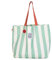 Ponette - Bolsa de Playa Familiar Estampada con Rayas Anchas Crudas y Verdes, Asas Color Teja, Forro, Bolsillo, Playa, Piscina, Tote, Marca Española