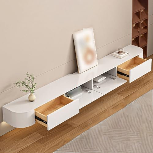 Mueble de TV flotante con compartimentos ocultos y estantes abiertos Unidad de almacenamiento moderna montada en la pared para centro de entretenimiento Consola multimedia elegante para apartamentos