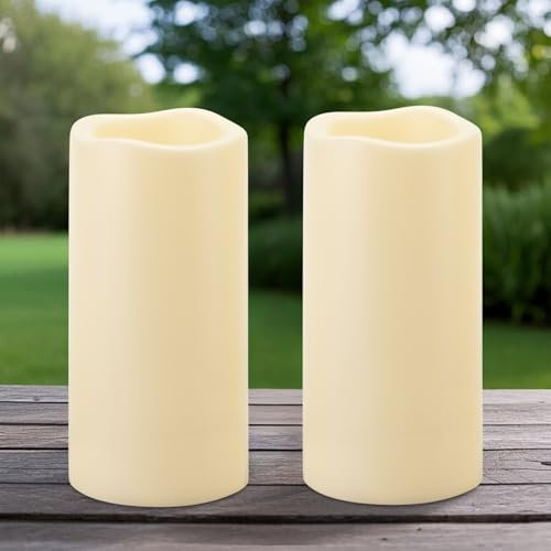 Yakpo 2 Pack 10 x 20.3 cm Large Waterproof LED Candles with Timer, Battery Operated Outdoor Flameless Candles, Flickering Electric Waterproof Pillar Candle for Garden Outside Lanterns Decorations