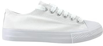 MODELISA - Zapatillas Deportivas De Lona Estilo Casual Mujer (All White, Sistema Tallas Calzado EU, Adulto, Mujer, Números, Mediano, 36)