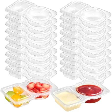 PEAPIN 20PCS Reusable Double Food Containers Compartment Condiment Containers Thickened and Portable Snack and Dip Container