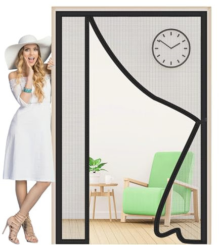 Mosquitera Puerta Magnetica Cortina 240x210cm Apertura Lateral Mosquiteras para Puertas Exteriores con Imanes Fácil de Instalar para Balcón Cocina Dormitorio Negro