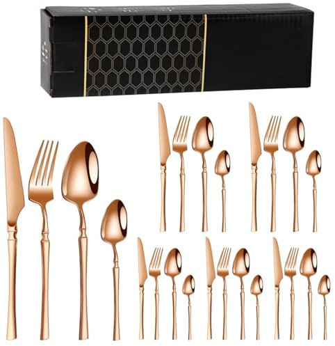 LQLXFN Utilisation Polyvalente Finition Miroir ménagère pour la Maison et la Cuisine, Couverts de Luxe en Acier Inoxydable de qualité supérieure(Rose Gold,24PCS)