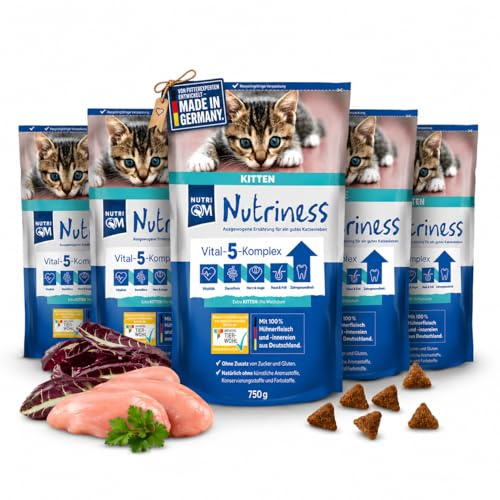 NutriQM® Kitten Trockenfutter Huhn [5×750 g] – Ohne Gluten & Zucker – 47 % Huhn – Single Protein - Katzenfutter trocken für Kitten – Für gesunde Entwicklung – Tierwohl Zertifiziert – Made in Germany