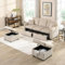 Ligterra Multifunktionale Ecksofa U-Form-Dreisitzer Polster-Sofa mit Staufunktion – Inklusive Schubladen + Hocker mit Staufach, modular zerlegbares Sofa-Set mit Schlaffunktion,Cord-Stoff（Beige）