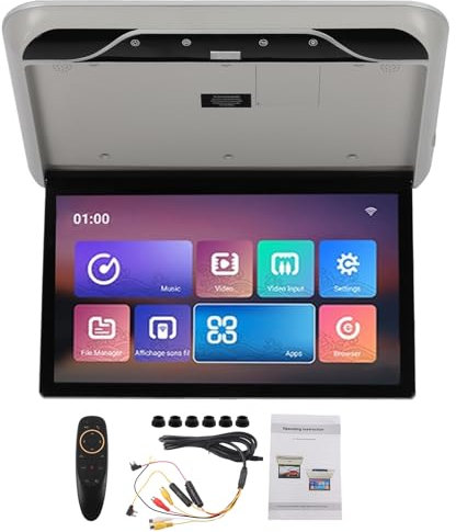 Gearwell Flip Down Monitor, TV a soffitto del Tetto Compatibile con Android 10.0, Schermo del Display per Auto 19 Pollici, Monitor Overhead Multimedia HD (Grigio)