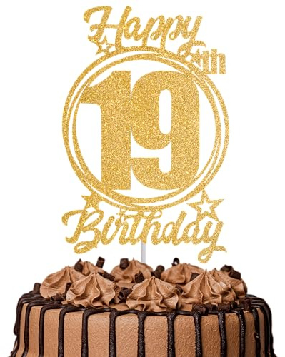 1Pc Happy 19th Birthday Cake Topper – Gold Glitter “Cheers to 19 Years” Decoration | 19 & Fabulous Cake Topper for Women Men | Birthday Party or Anniversary Cake Decor Supplies