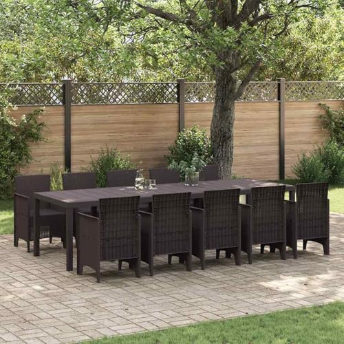 Gecheer 11-teiliges Gartentischset aus braunem Poly-Rattan, Essgruppe Sitzgruppe Outdoor Gartenmöbel Set für Terrasse Balkon Restaurant3378757