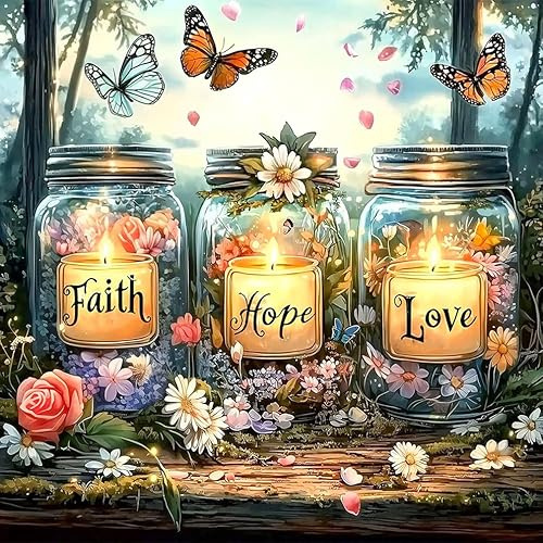 OkarinaArt Diamond Painting Erwachsene – Glaube Hoffnung Liebe, 35 x 35 cm | DIY 5D Diamant Painting für Anfänger, Diamant Malerei Set, Runde Diamanten, Wunschflasche Wanddekoration, Geschenkidee