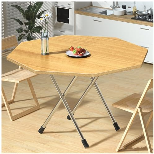 QVK Achteckiger Klapp-Esstisch, KüChen-Klapptisch Aus Holz, Beine Aus Edelstahl, Geeignet FüR Kleine RäUme In Wohnzimmern Und KüChen-Khaki