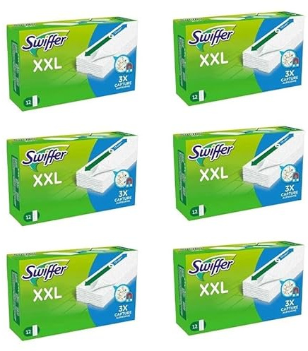 6 PACCHI DI Swiffer XXL Panni Di Ricambio Per Pavimenti DA 12 Pezzi, Per Catturare E Intrappolare La Polvere + OMAGGIO PORTACHIAVI