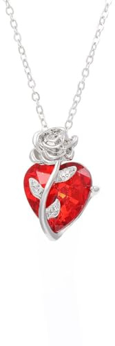 GHKJOK Collier gothique en forme de cœur pour femme - Bijoux avec pendentif rose - Collier romantique en forme de cœur en cristal - Cadeau esthétique vintage gothique pour elle, anniversaire et