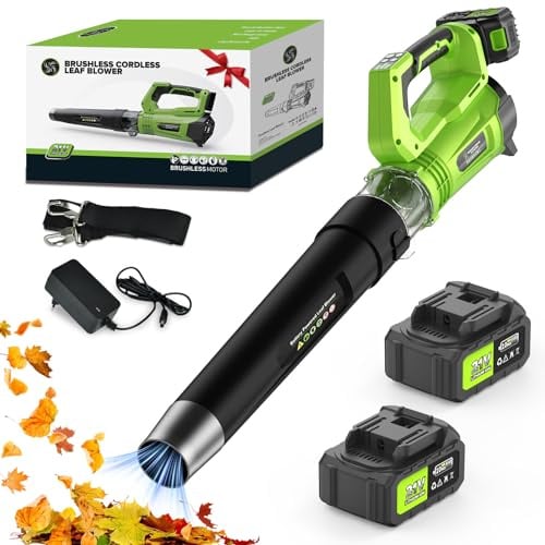 Laubbläser Akku, 21V 320 km/h Laubsauger Akku mit 5-Gang, Turbomodus &8000mAh(2x4,0Ah), 1000-W-Bürstenlosmotor, Leichter Laubbläser mit Schultergurt(1.6m) für Garten, Laub, Staub, Schnee