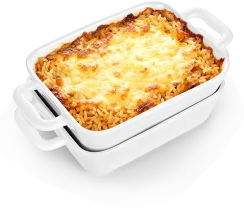 Ceramic Baking Dishes Set of 2, Mini Rectangular Individual Lasagna Dishes, Oven Safe