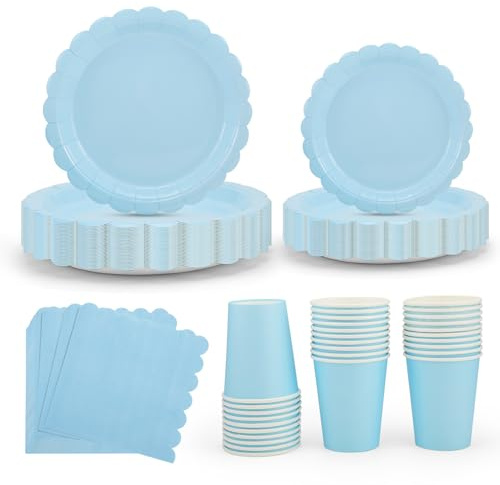 Decorations, 120PCS Tableware Set, Paper Plates Cups and Napkins, Disposable Tableware Set 30 Guests, Pink Party Supplies for Table Decorations (Blue)