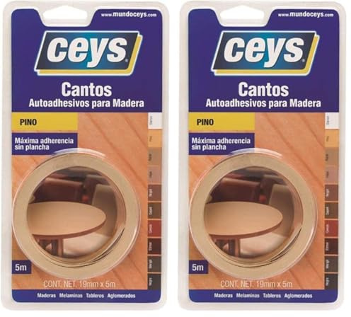 Ceys - Cantos autoadhesivos para madera - Máxima adherencia sin plancha - Color Pino - 19mm x 5m (Paquete de 2)