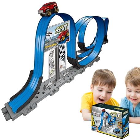 Slotcar Rennstrecken Spielset | Magnetisches Pädagogisches Fahrzeugspiel,Fahrzeuge Mit Reibungsantrieb,Für Kinder Und Mädchen Für Geburtstagsfeier Und Weihnachten Für Klassenbelohnungen