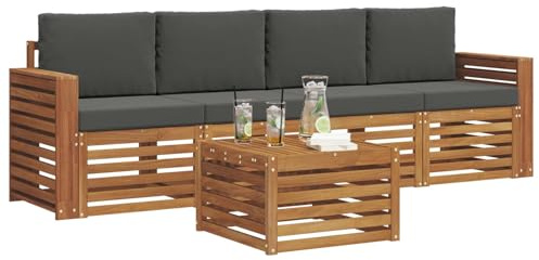 vidaXL Sofagarnituren 5 pcs Natur und Anthrazit Massivholz Akazie, Moderne, langlebige Garten-Sofagarnitur, sectionale Möbel für Patio, Terrasse, entspannte Sitzgelegenheit