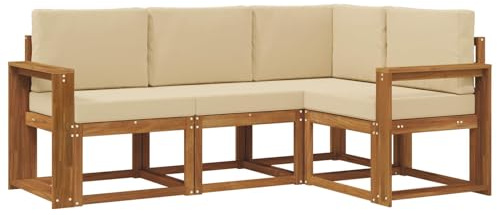 vidaXL Outdoor-Sofagarnitur mit Kissen 4 pcs Natur und Beige, Outdoor Sofa, modernes Eckmöbel, Garten Lounge, langlebige Patio-Sitzgelegenheiten, Komfortables Terrassen-Set Wohnzimmer