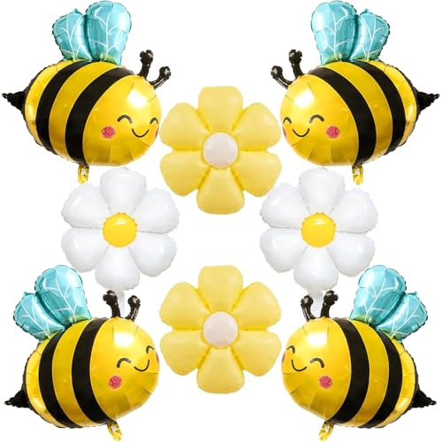Mavouri 8 Stück Biene Luftballon Tiere Ballons mit Gänseblümchen Folienballon, Bienen Luftballons Tiere Geburtstag, Biene Folienballon Geburtstag, Bienen Helium Ballons für Kindergeburtstag Deko