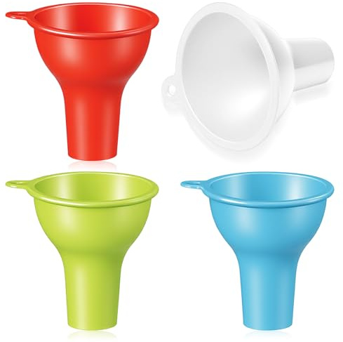 Guduling 4 Stück Silikon Trichter, Silicone Funnel, 7.5 × 2.5 cm | Trichter Küche Set, Große Öffnung für Küche Marmelade Öl Flüssigkeiten Pulver (Rot, Weiß, Grün, Blau)