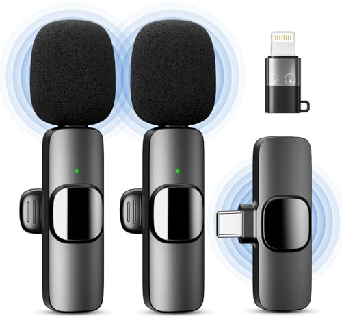 YRF Microphone for iPhone Android Mobile Phone, Wireless Lavalier Microphone, Plug & Play Mini Microphone 2.4 GHz, USB-C & Lightning