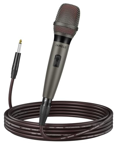 JAMELO Dynamic Microphone for Singing, Metal Karaoke Microphones | 16.4FT/5M XLR Cable for Speakers/Mixer/AMP, Wired Handheld Microphone for Karaoke Singing Speech Wedding