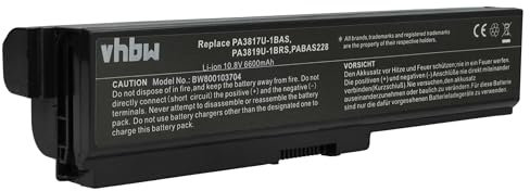 vhbw Li-ION Batterie 6600mAh (11.1V) pour Ordinateur, pc Toshiba Satellite L750/03C-PSK1WA-03C00R comme PA3817U-1BAS, PA3817U-1BRS.