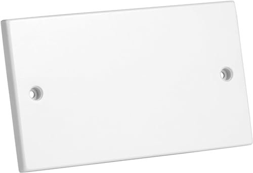 rhinocables Double Socket Blanking Plate – Plug Covers, UK | Waterproof Light Switch Cover | Electric Wall Fitting | Blank Cover Plate for Unused Outlet | White with Screws (Pack of 1)
