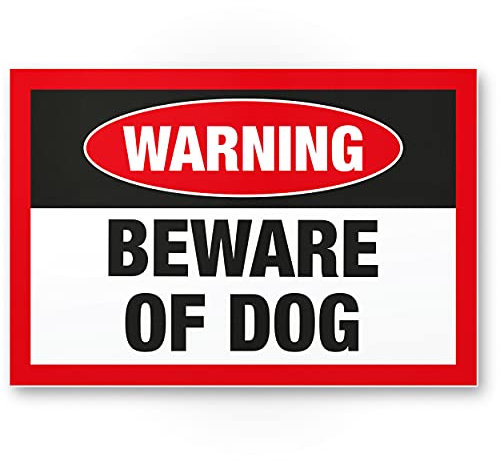 Komma Security Warning Beware of Dog - Hunde Schild Hinweisschild Gartentor Gartenzaun - Türschild Haustüre Warnschild Abschreckung Einbruchschutz - Achtung Vorsicht Hund