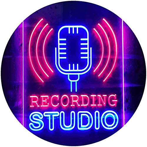 ADVPRO Recording Studio Microphone On Air Dual Color LED Barlicht Neonlicht Lichtwerbung Neon Sign Blau & Rot 210 x 300mm st6s23-i3519-br