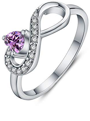 JO WISDOM Damen-Ring 925 Sterling Silber Infinity Unendlichkeit Ring Herz schliff 3A Zirkonia Februar Geburtsstein Amethyst Farbe,Schmuck für Frauen