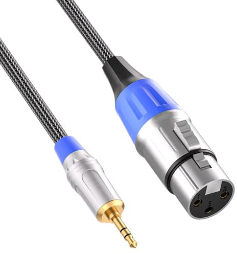 Tisino XLR auf klinke 3,5mm Mikrofonkabel, unsymmetrische XLR Buchse auf 3,5mm aux Klinken stecker Adapter für Camcorder, DSLR-Kameras, Computeraufzeichnungsgerät und mehr, 3m