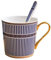 YBK Tech Bone China Porcelain Tea Cup Coffee Mug for Home Kitchen Office - Stripe Patterns (Blue)