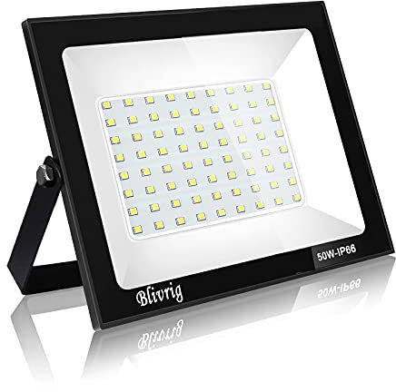 Blivrig 50W LED Strahler Außen,5000LM Superhell Außenstrahler, IP66 Wasserdicht LED Fluter, 6000K Kaltweiß Aussenstrahler Flutlicht, Aussenlampe für Gärten, Innenhöfe, Hotel