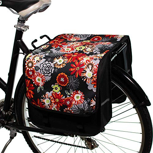 BikyBag Classic – Doppelte Fahrradtasche – 26 L Wasserabweisende Gepäckträgertasche | Fahrradtasche für Pendler & Einkauf (Classic CL - Rote Wiese)