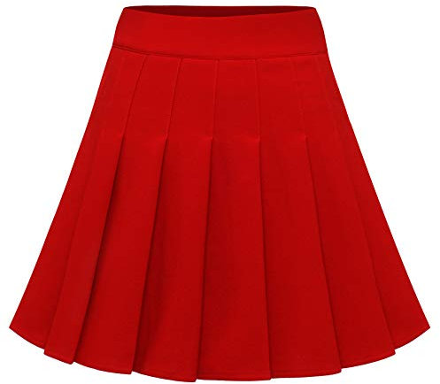 Dressystar Damen Dehnbar Informell Faltenrock Mädchen Hohe Taile Sport Basic Minirock Rot M