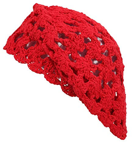 ZLYC Damen Baumwolle Häkelmütze Barette Handgemacht Retro Aushöhlen Strickmütze Frühling Sommer Leicht Elegant Baskenmützen (Rot),Einheitsgröße