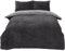 Brentfords Reversible Teddy Fleece Duvet Cover with Pillow Case Supersoft Fluffy Thermal Warm Soft Bear Bedding Set, Charcoal Silver Grey - Superking