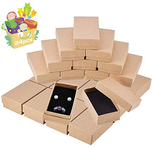 24 Stück Schmuck Karton Box Klein, Braun Karton für Schmuck mit Deckel Schmuckbox Pappe Karton Box Geschenk Boxen Karton Klein, Schmuckverpackung Klein Karton Schmuckstuck Set Box, 8×5×3cm