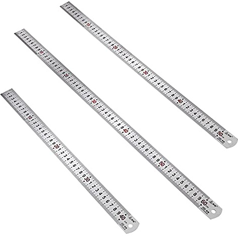 Siumir Metal Rulers 3Pcs, 40/50/60cm (16/20/24in) Dual Side Precision Long Stainless Steel Ruler Kit Straight Edge Measuring Tool for Office Engineering Drawings