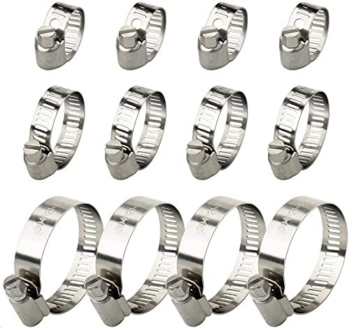 Noosverl Hose Clips Jubilee Clips, Stainless Hose Clamps Pipe Clips, Adjustable Ducting Clamps 12 Pack (10-16mm,16-25mm,21-44mm)