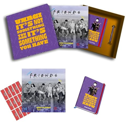 Friends Calendar 2026 Gift Box Set Official Calendar Diary & Pen Giftset Present with FREE Organising Stickers Included