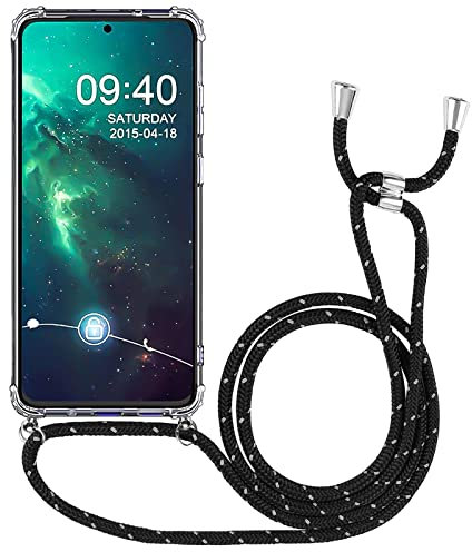 CoolGadget Hülle mit Band Kordel in Schwarz/Weiss Für Samsung Galaxy S7 Edge Handykette Case [Kantenschutz] in Transparent Für Samsung S7 Edge