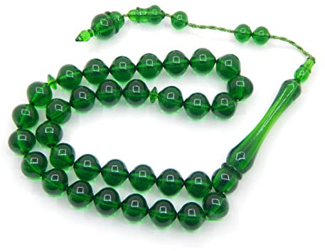 Gebetskette Tesbih Tasbih Tespih Misbaha Subha 33, 32cm, Muslimisches Islamic Rosenkranz Prayer Anbetungszubehör Ottoman Mevlana Grün Perlen Kugel 10mm