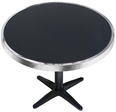 GGMMÖBEL JT | Bistro Glastischplatte | Ø70cm | Schwarz | Chrom Rand | Rund | Gastro Glastischplatte