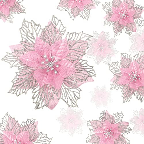 Geosar Weihnachtssterne, Baumdekoration, künstlicher Glitzer, Weihnachtsdekoration, Neujahr für Partyzubehör, Rosa, 36 Stück